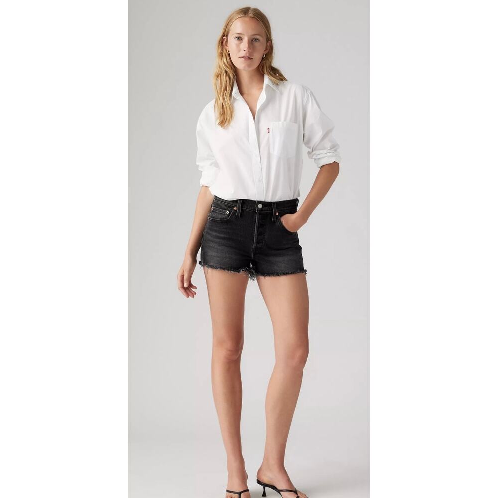 Levi's 501 Original Fit High Rise Button Fly Denim Shorts in Lunar Black Size 26